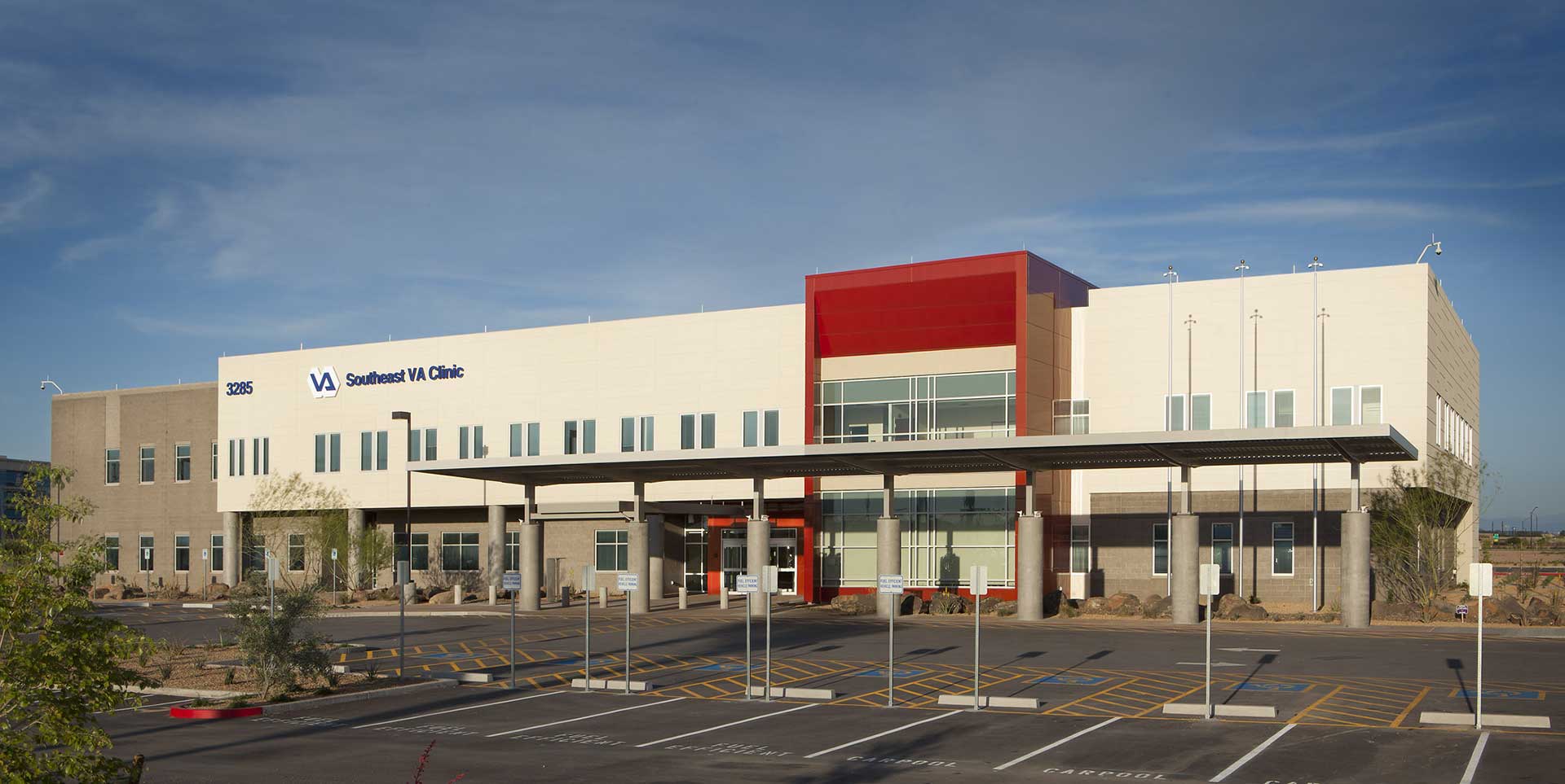 Exterior view of the Southeast VA Clinic in Gilbert, Arizona